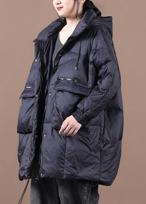 Casual plus size down jacket black hooded Batwing Sleeve down coat winter - SooLinen