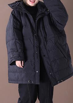 Casual plus size snow jackets overcoat black hooded pockets duck down coat - SooLinen