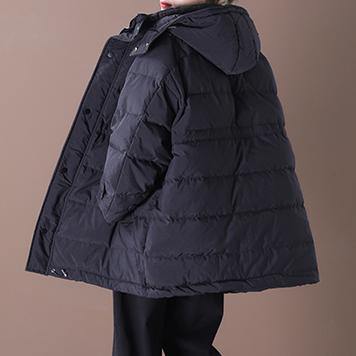 Casual plus size snow jackets overcoat black hooded pockets duck down coat - SooLinen