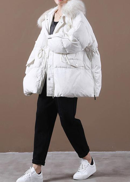 Casual plus size snow jackets winter outwear white hooded fur collar goose Down coat - SooLinen