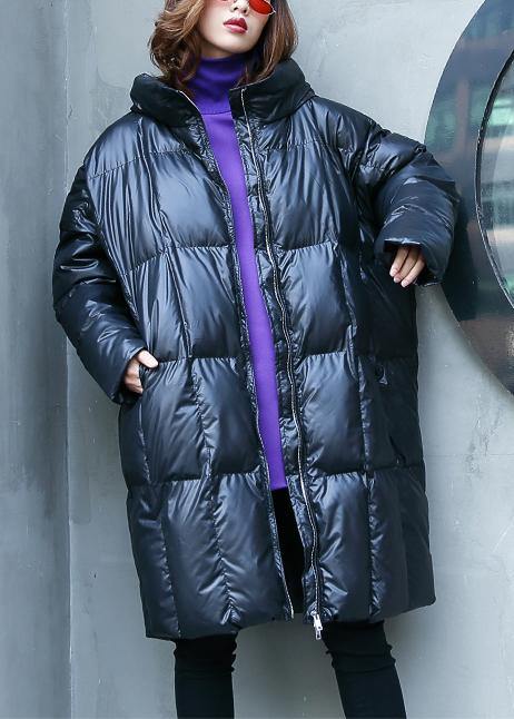 Casual plus size warm winter coat overcoat black hooded zippered Parkas - SooLinen