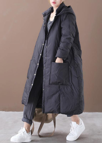 Casual plus size winter jacket overcoat black hooded Button Down warm winter coat - SooLinen