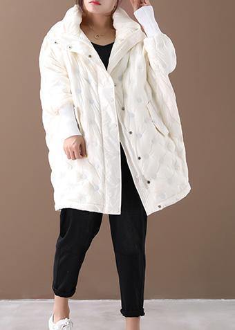 Casual plus size winter jacket winter coats beige stand collar zippered down jacket woman - SooLinen