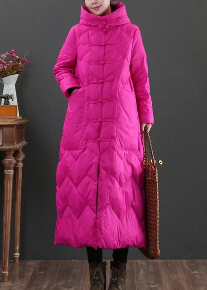 Casual rose warm winter coat Loose fitting womens parka hooded Chinese Button Warm outwear - SooLinen