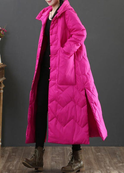 Casual rose warm winter coat Loose fitting womens parka hooded Chinese Button Warm outwear - SooLinen