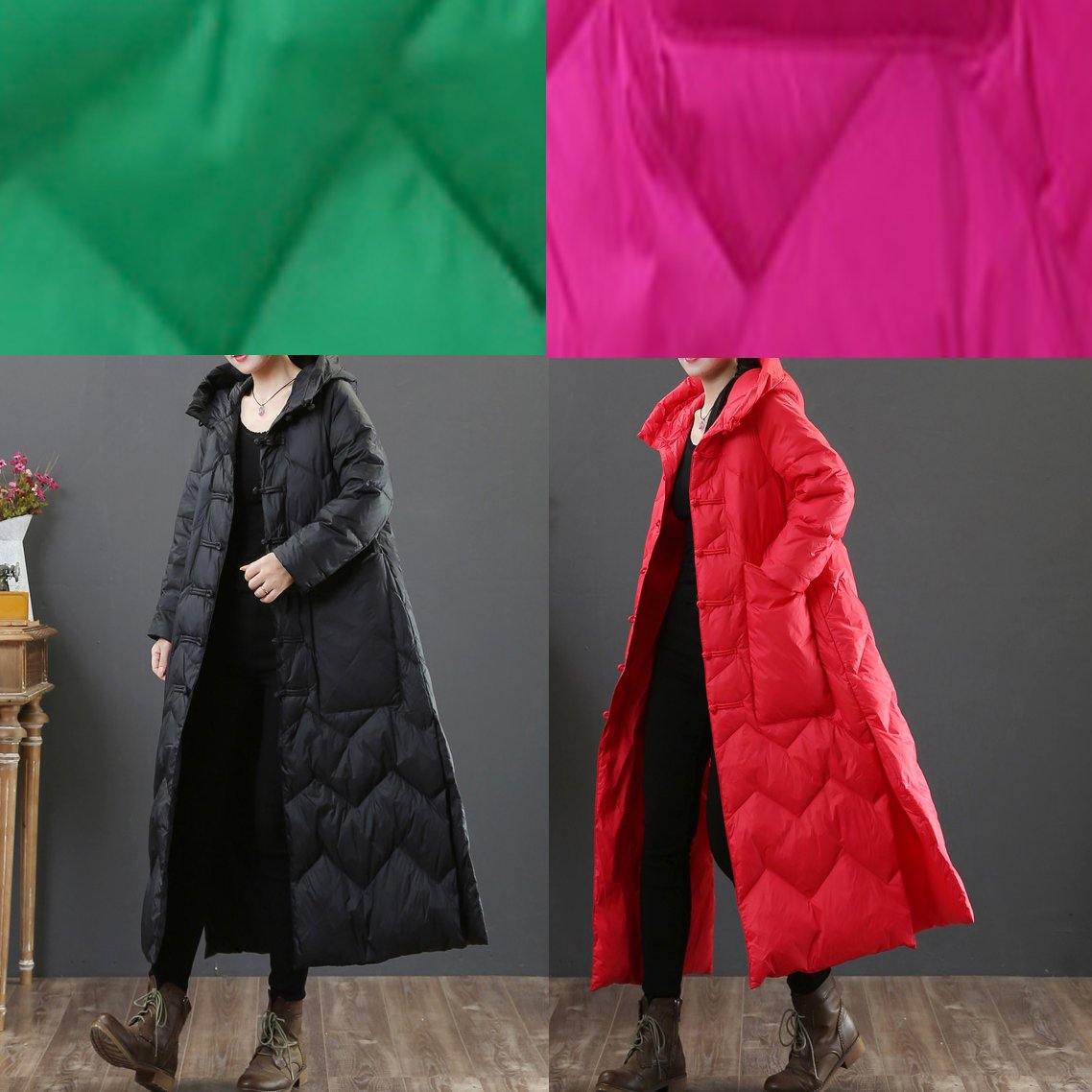 Casual rose warm winter coat Loose fitting womens parka hooded Chinese Button Warm outwear - SooLinen