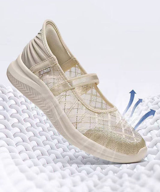 Champagne Breathable Mesh Casual Splicing Flat Shoes For Women