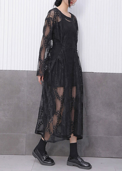 Chic All Black Ensemble Featuring Lace Jacquard Dress Fall