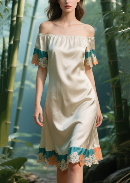 Chic Apricot Cold Shoulder Patchwork Silk Strapless Dress Summer