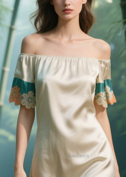 Chic Apricot Cold Shoulder Patchwork Silk Strapless Dress Summer