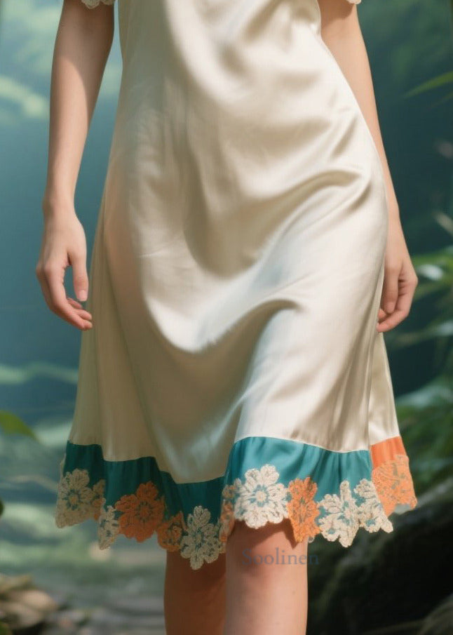 Chic Apricot Cold Shoulder Patchwork Silk Strapless Dress Summer