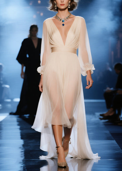 Chic Apricot Exra Large Hem Sheer Tulle Dinner Dress Summer