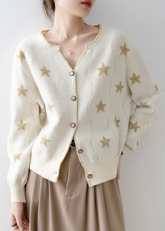 Chic Apricot V Neck Button Pentagram Knit Cardigans Spring
