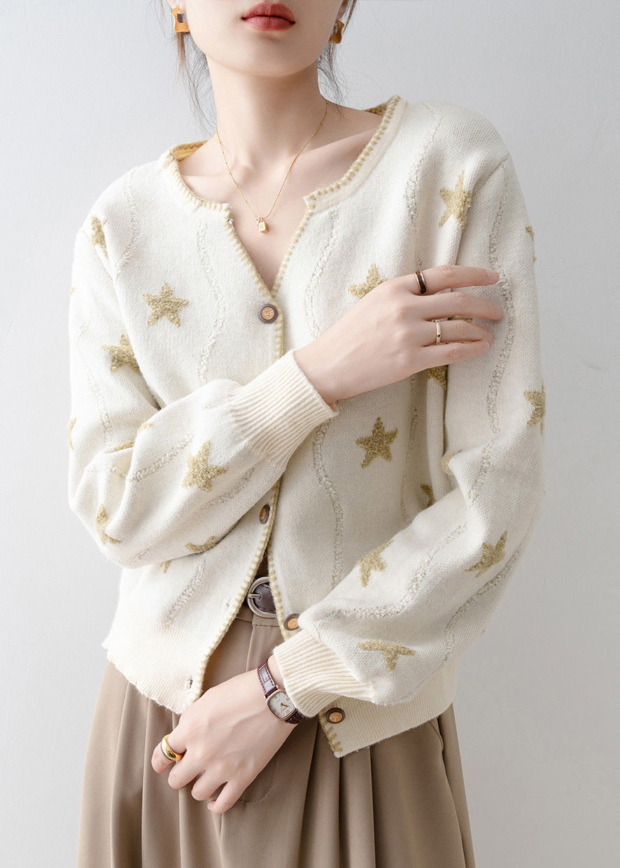 Chic Apricot V Neck Button Pentagram Knit Cardigans Spring