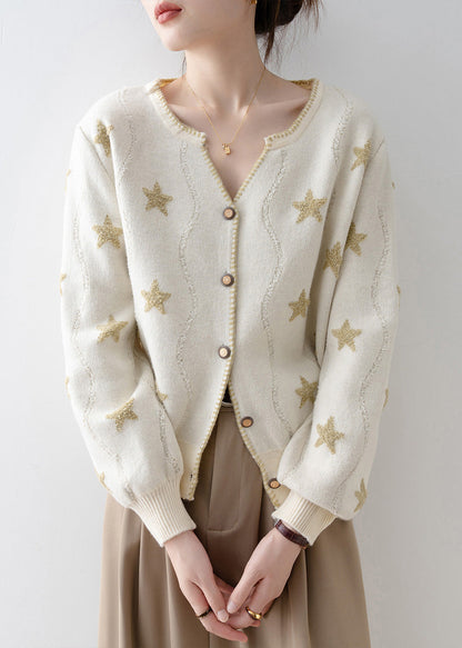 Chic Apricot V Neck Button Pentagram Knit Cardigans Spring