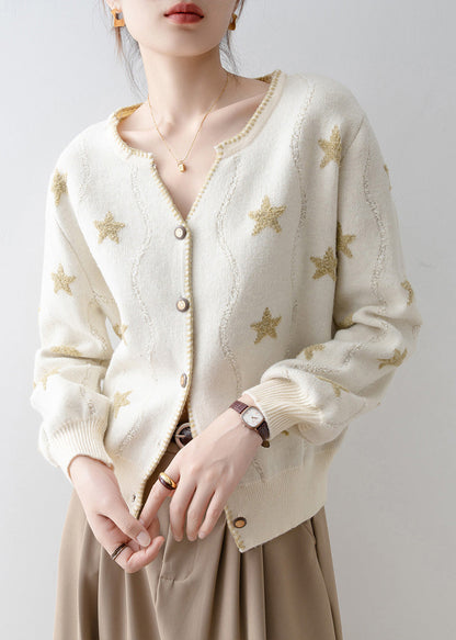 Chic Apricot V Neck Button Pentagram Knit Cardigans Spring