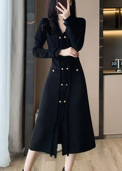 Chic Apricot V Neck Knit Sweater Dress Winter