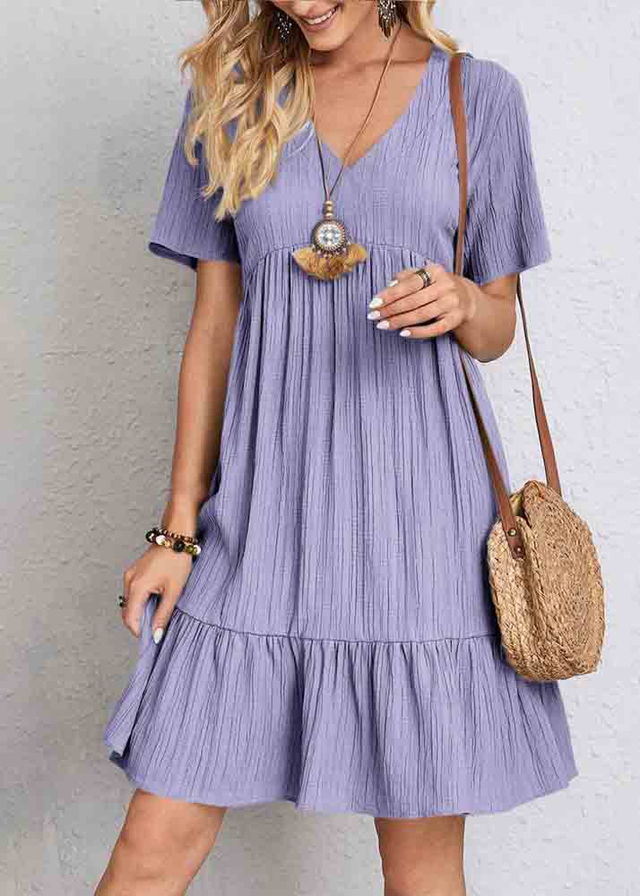 Chic Army Green V Neck Patchwork Cotton Day Dress Summer