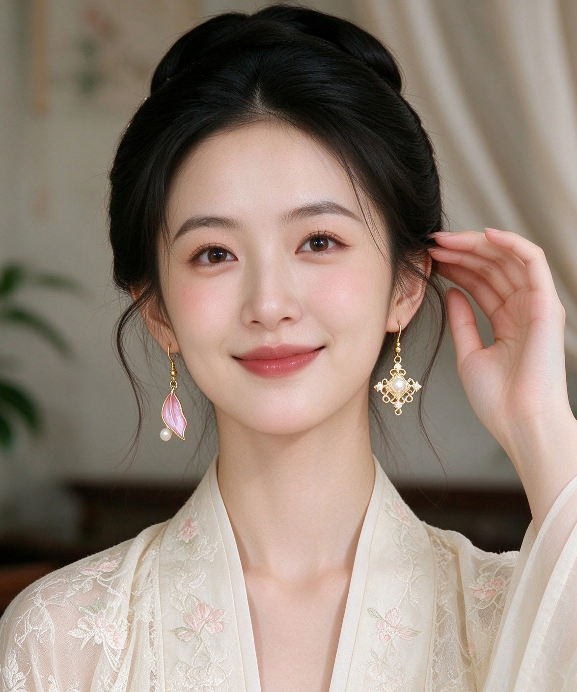 Chic Asymmetrical Design Metal Pearl Drop Earrings