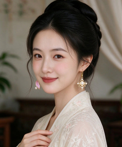 Chic Asymmetrical Design Metal Pearl Drop Earrings