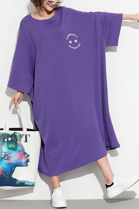 Chic Batwing Sleeve cotton tunic dress2025 Work Outfits purple print Maxi Dresses Summer
