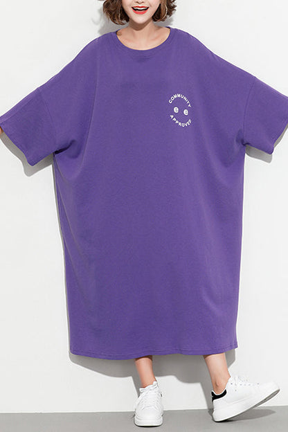 Chic Batwing Sleeve cotton tunic dress2025 Work Outfits purple print Maxi Dresses Summer