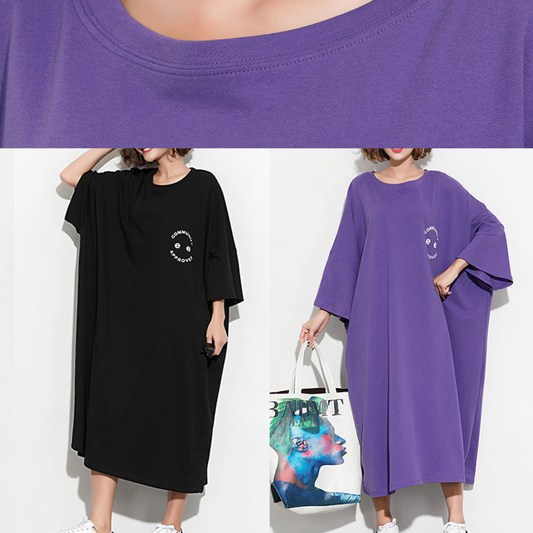 Chic Batwing Sleeve cotton tunic dress2025 Work Outfits purple print Maxi Dresses Summer