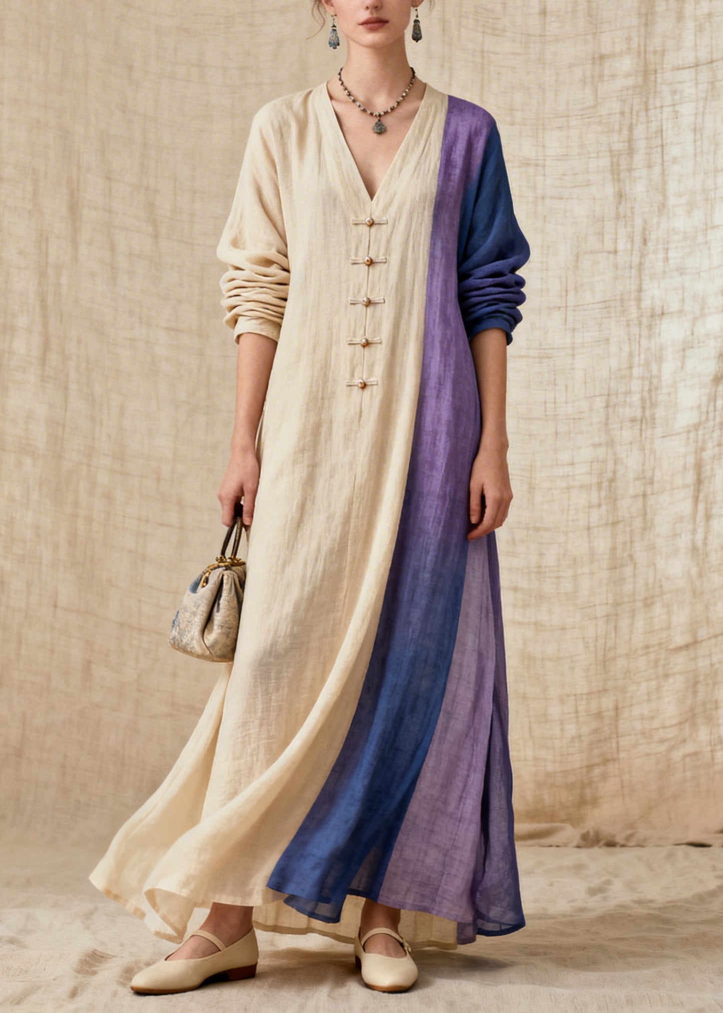 Chic Beige Asymmetrical Patchwork Cotton Vacation Dresses Summer
