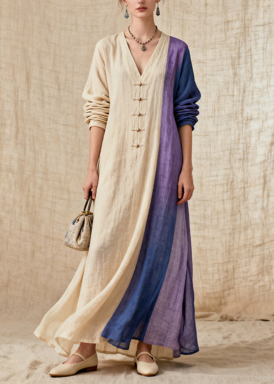 Chic Beige Asymmetrical Patchwork Cotton Vacation Dresses Summer