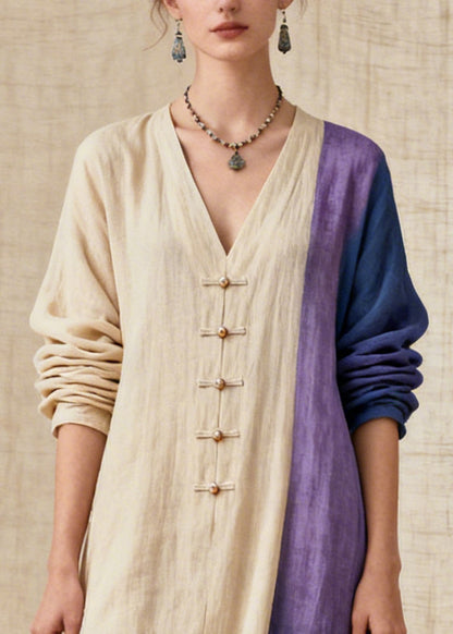 Chic Beige Asymmetrical Patchwork Cotton Vacation Dresses Summer