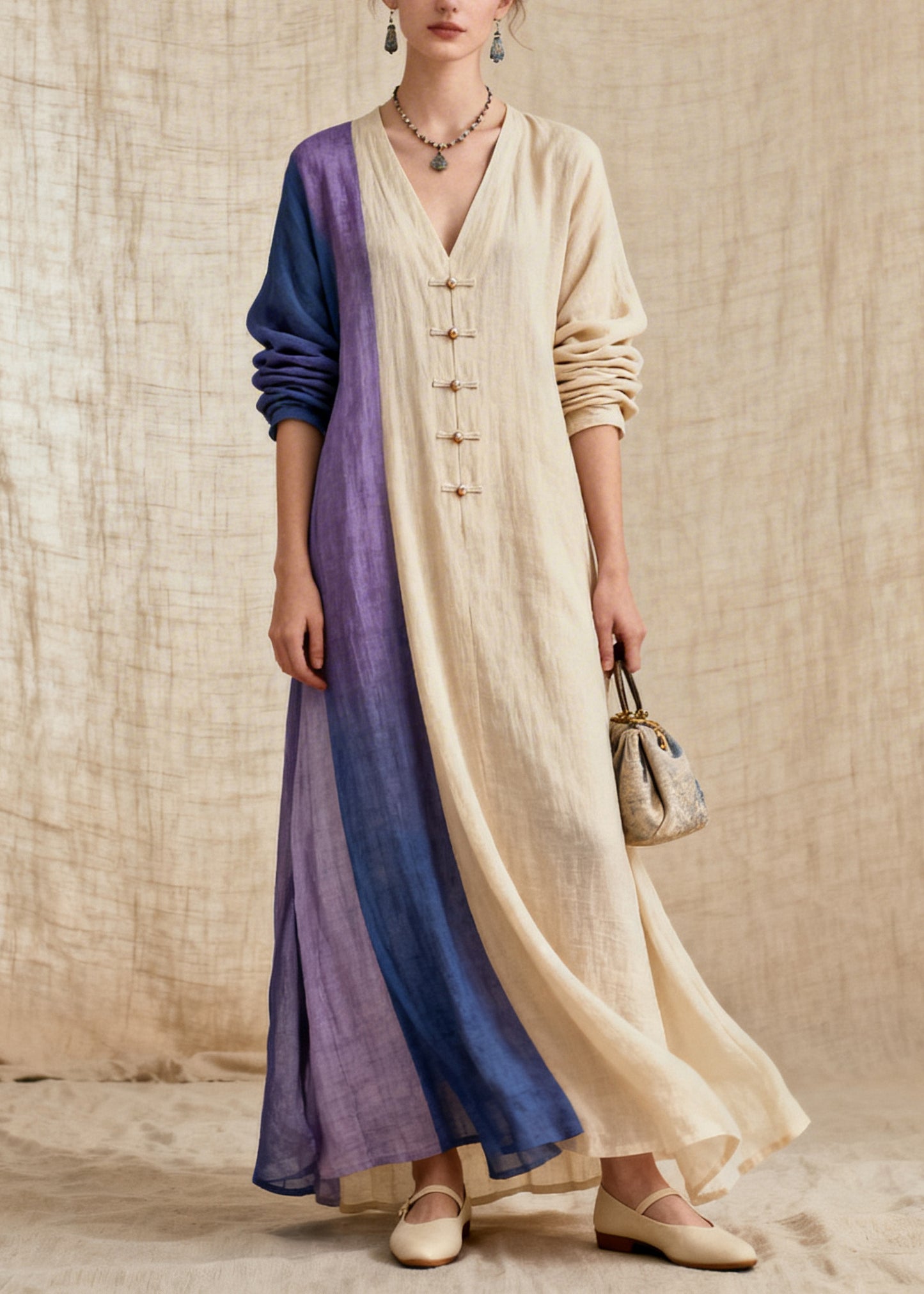 Chic Beige Asymmetrical Patchwork Cotton Vacation Dresses Summer