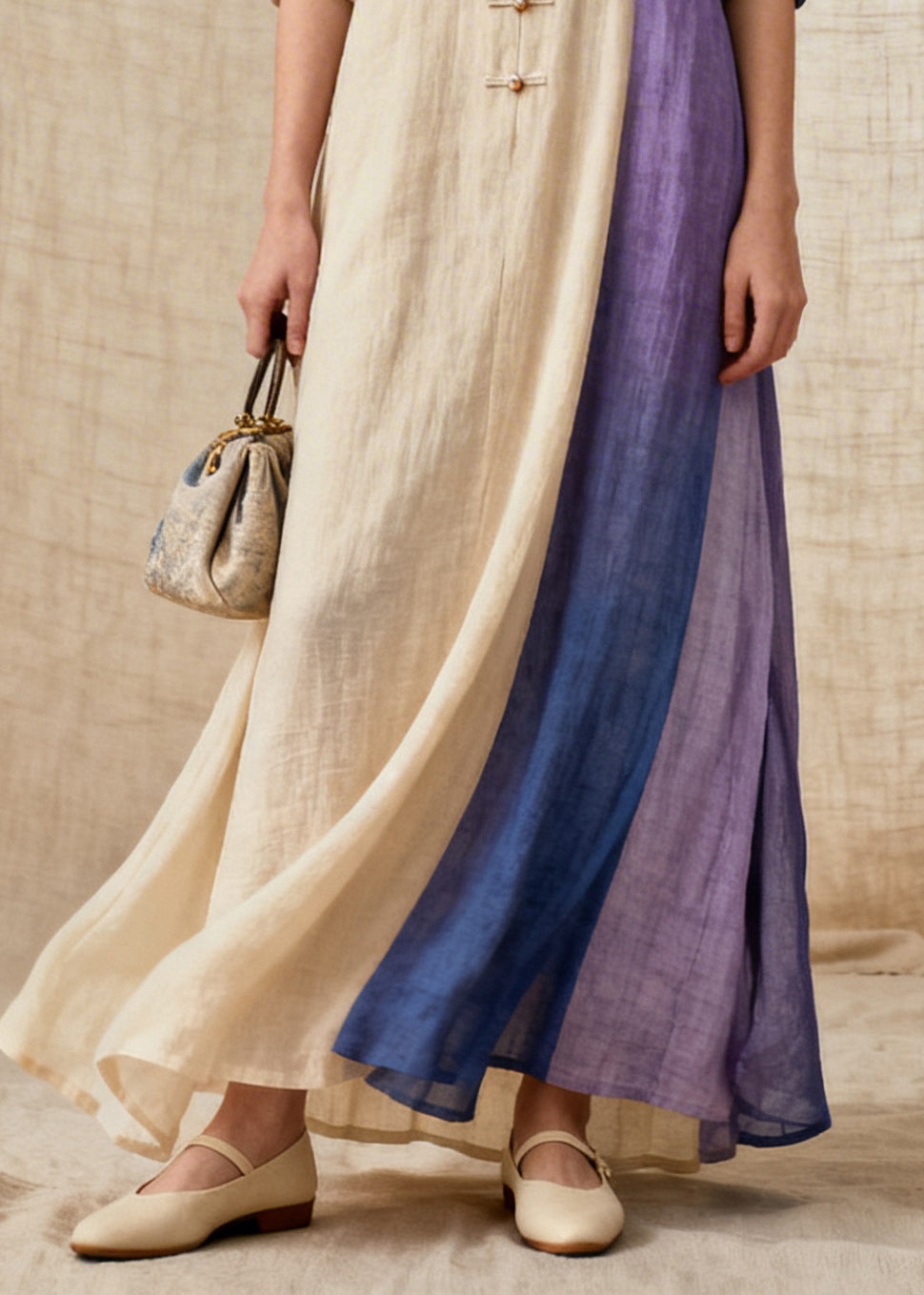 Chic Beige Asymmetrical Patchwork Cotton Vacation Dresses Summer