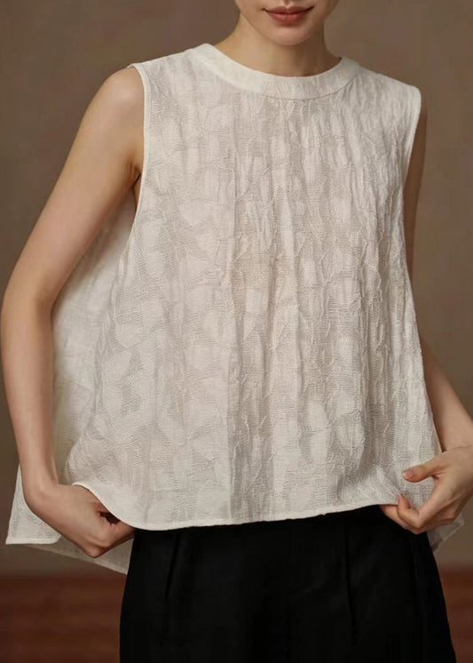 Chic Beige O-Neck Jacquard Tank Tops Sleeveless