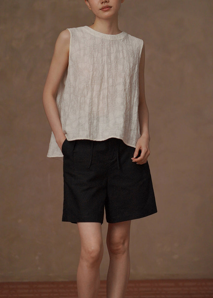 Chic Beige O-Neck Jacquard Tank Tops Sleeveless