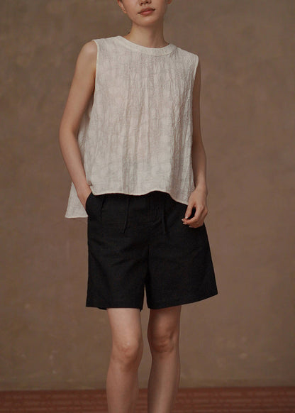 Chic Beige O-Neck Jacquard Tank Tops Sleeveless