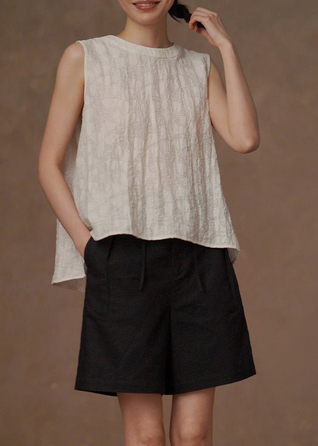Chic Beige O-Neck Jacquard Tank Tops Sleeveless