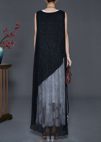 Chic Black Asymmetrical Layered Tulle Holiday Dress Summer