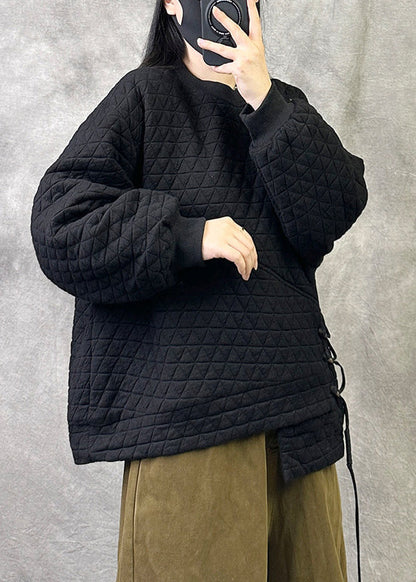 Chic Black Asymmetrical Patchwork Fine Cotton Filled Jacket Fall