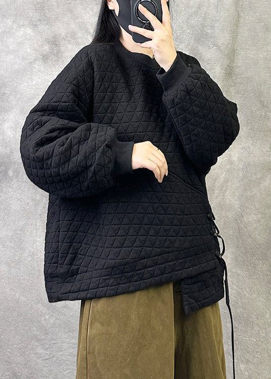 Chic Black Asymmetrical Patchwork Fine Cotton Filled Jacket Fall