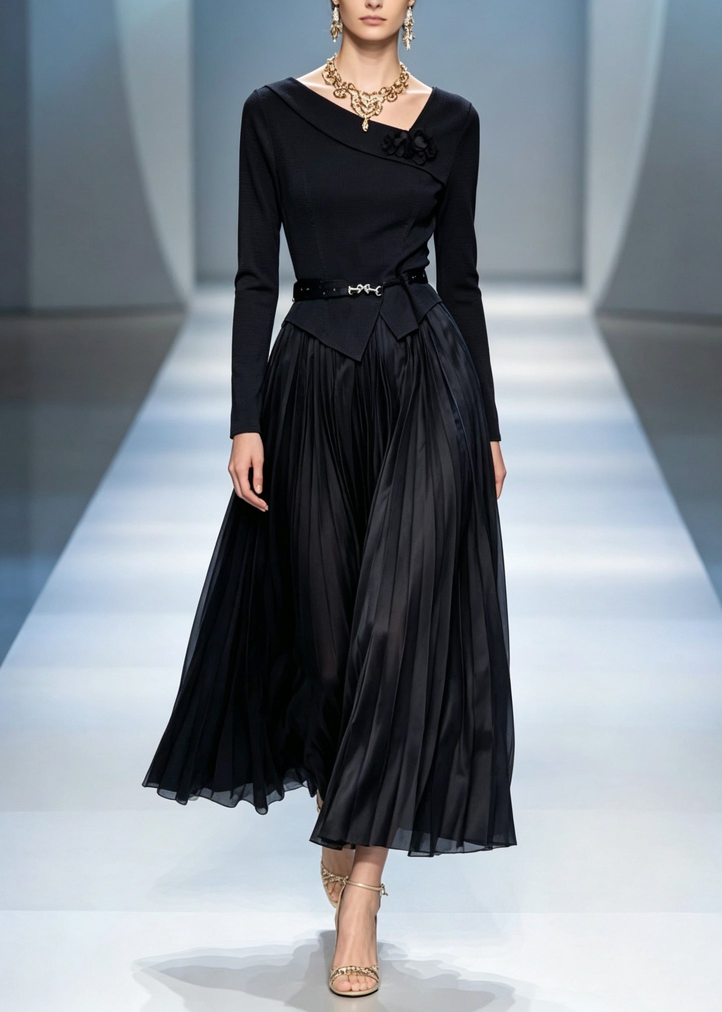 Chic Black Asymmetrical Patchwork Tunic Vacation Maxi Dresses Fall