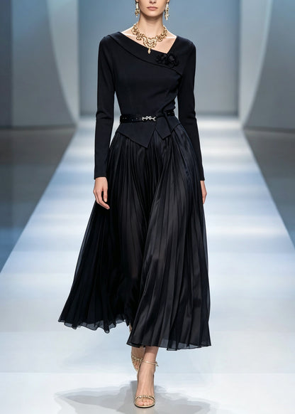 Chic Black Asymmetrical Patchwork Tunic Vacation Maxi Dresses Fall
