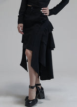 Load image into Gallery viewer, Chic Black Asymmetrical Pockets High Waist Cotton Skirts Spring