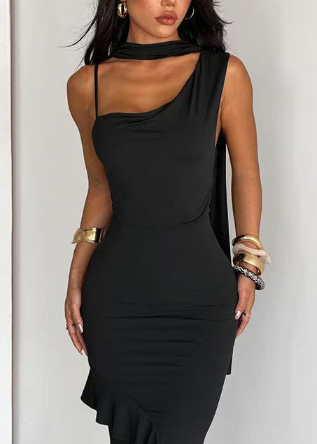 Chic Black Asymmetrical Side Open Party Dress Summer