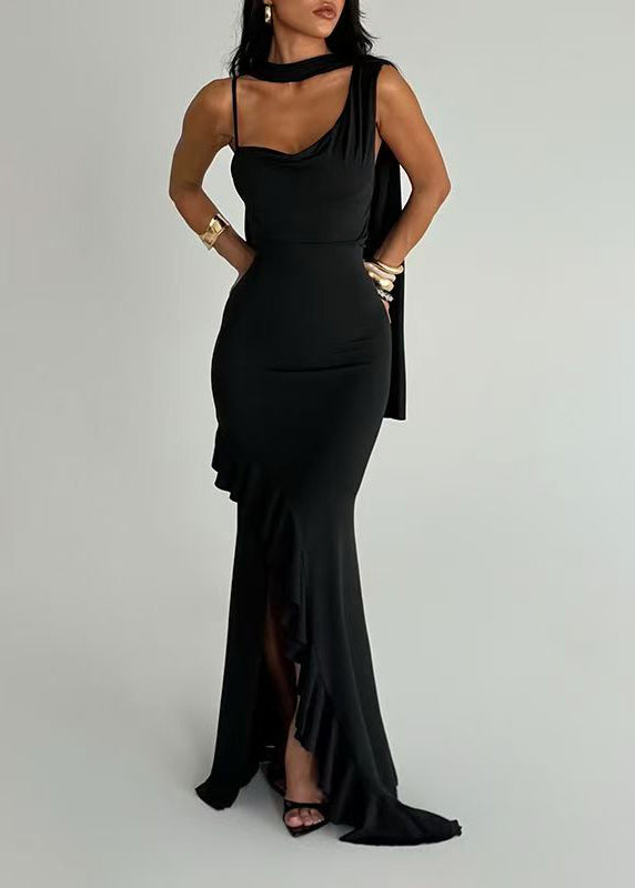 Chic Black Asymmetrical Side Open Party Dress Summer