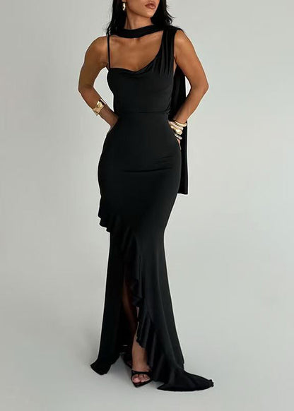 Chic Black Asymmetrical Side Open Party Dress Summer