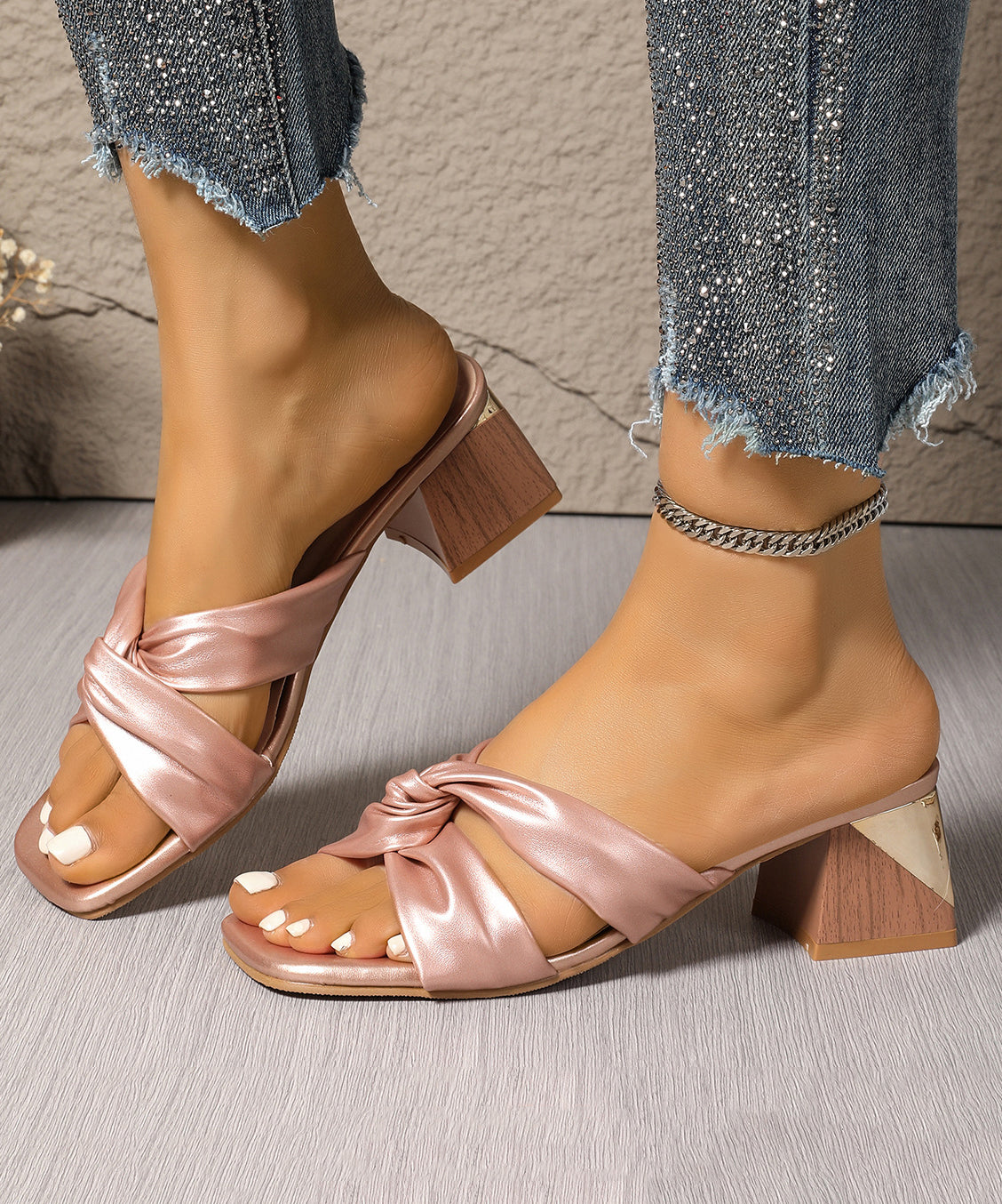 Chic Black Faux Leather Splicing Slide Sandals Peep Toe