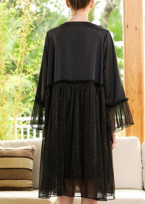 Chic Black Flare Sleeve Chiffon Patchwork Summer Dress - SooLinen