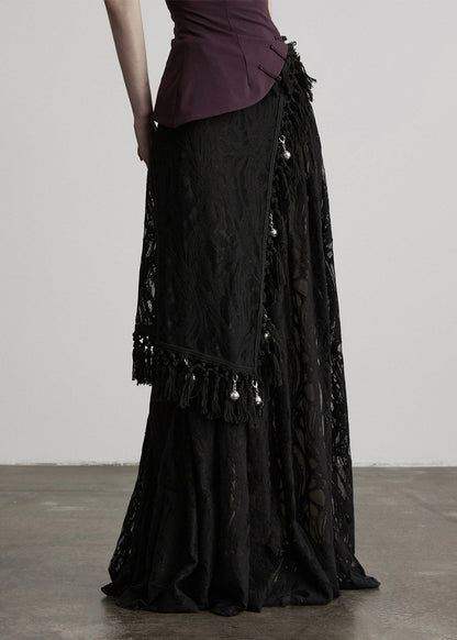 Chic Black High Waist Draping Tulle A Line Skirt
