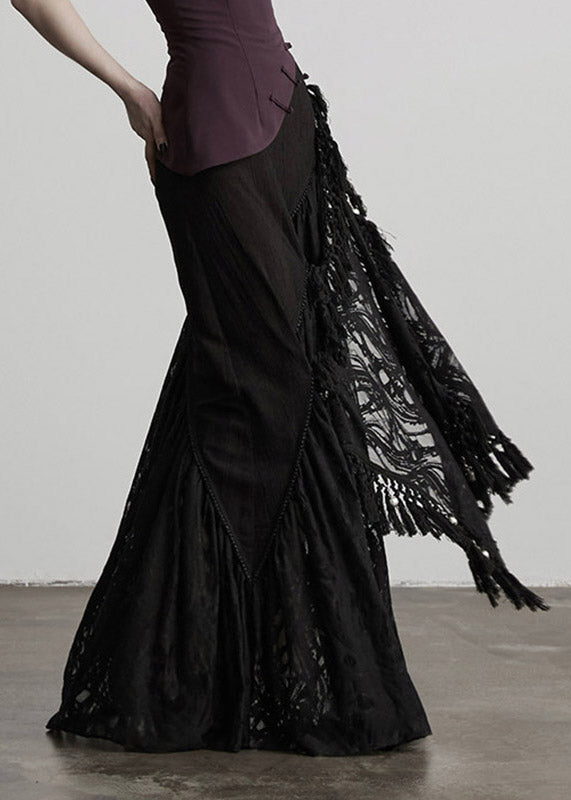 Chic Black High Waist Draping Tulle A Line Skirt