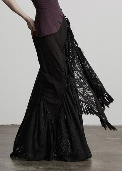 Chic Black High Waist Draping Tulle A Line Skirt